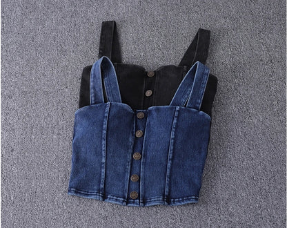women's clothing sexy Tops For Women crop top fashion button front shirred detail denim top
