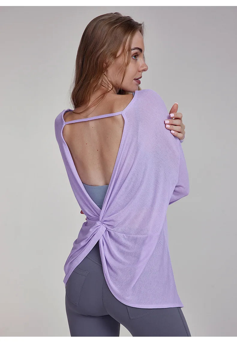 Women's Tops New Autumn Yoga Cover-up Loose Back Beauty Leisure Sports Fitness Top Light Breathable Long Sleeves Tee