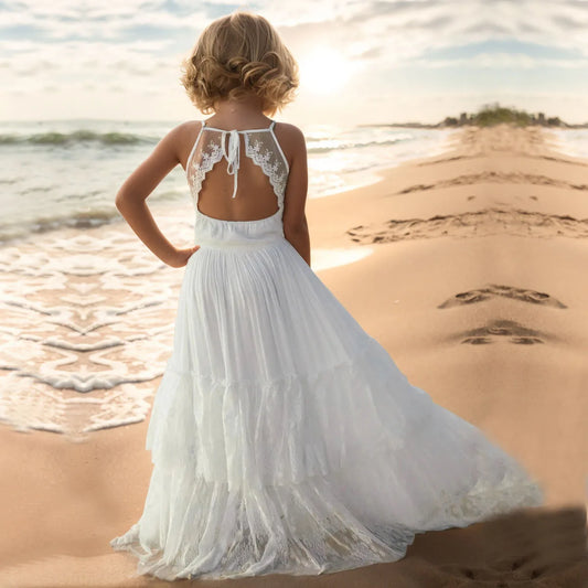 Plus Size Princess Girls Lace Long Dresses Baby Kids Flower Wedding Christmas Party Vestidos Children Clothing For 3-15 Years