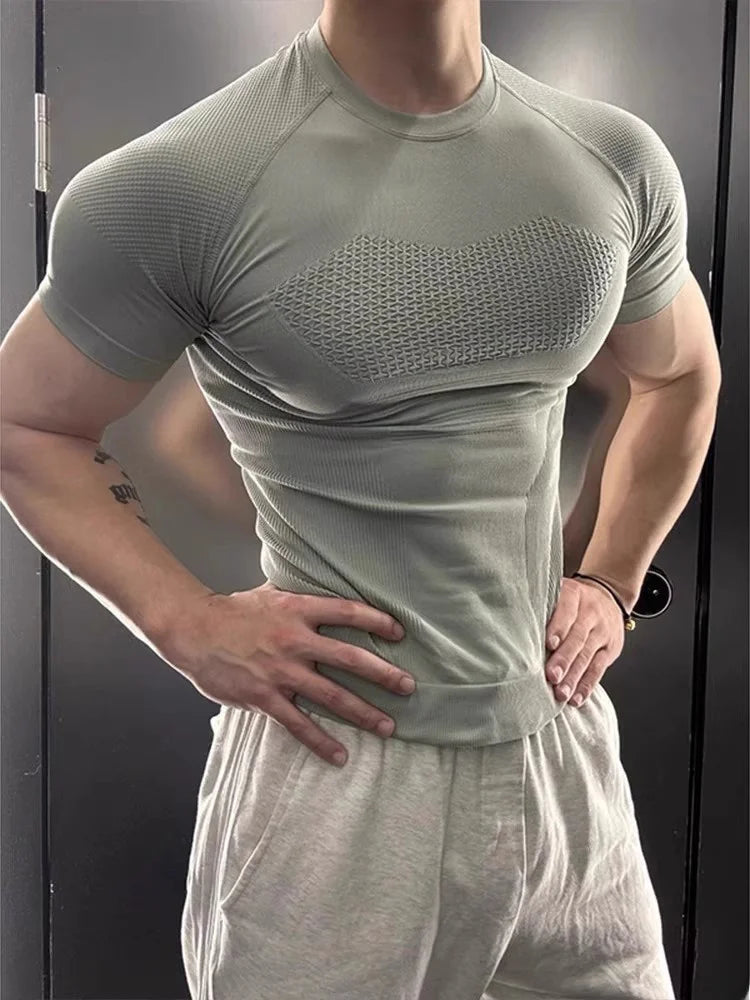 een Fitn Training Clothes Qui Dry ort Sve Men's Summer Running Sports Crion Elastic Muscle T-irt