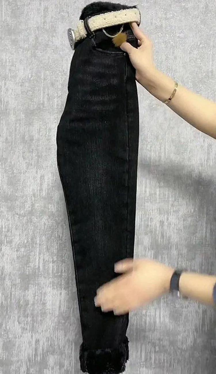 Fleece Jeans For Women Clothes Winter Warm Stretch Denim Harem Pant Loose Thickening Trousers Fall Pantalones De Mujer