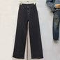 2025 New Fashion Summer Women's Jeans High Waist Single Sided Full Rhinestone Black Straight Wide Leg Denim Pants