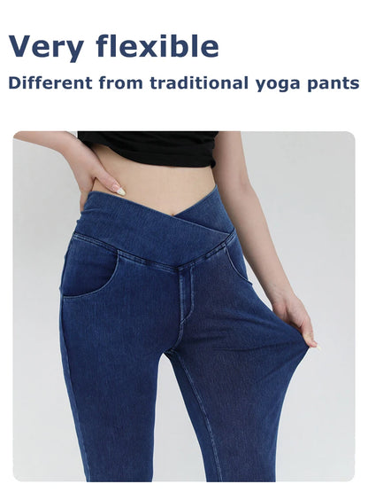Casual Jeans Womens Activewear Women Bell Bottom Pants High Waist Yoga Flare Leggings 4 Way Stretch Denim Fitness Workout Sports