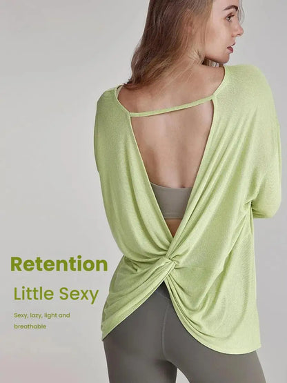 Women's Tops New Autumn Yoga Cover-up Loose Back Beauty Leisure Sports Fitness Top Light Breathable Long Sleeves Tee