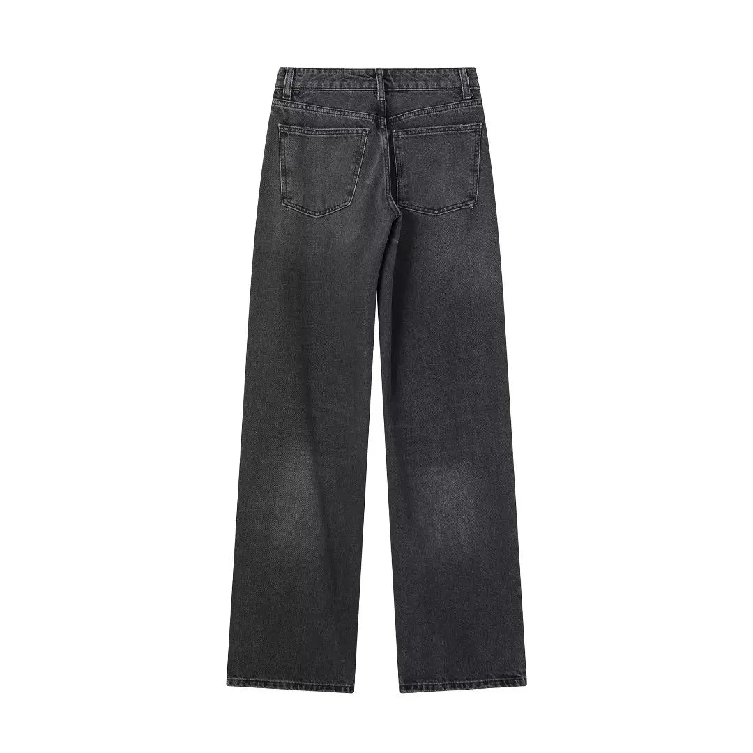 HH Female Fashion Denim Jeans Loose Solid Long Pants With Gradient All Match Streetwear Mujer Casual Baggy Chic Trousers
