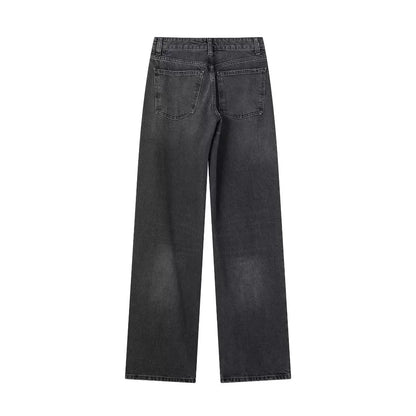 HH Female Fashion Denim Jeans Loose Solid Long Pants With Gradient All Match Streetwear Mujer Casual Baggy Chic Trousers