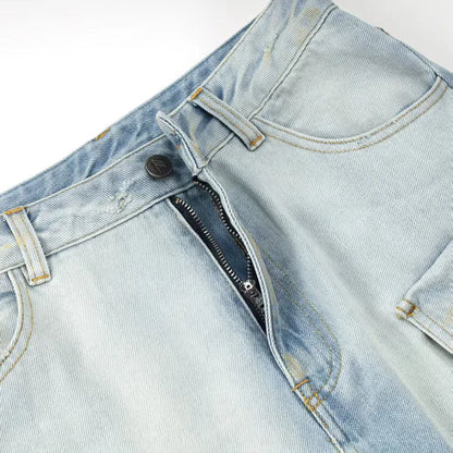 Women's jeans 2025 Winter new low waisted slim fit pure cotton wide leg pants Retro ripped cargo pants Multi pocket denim pants