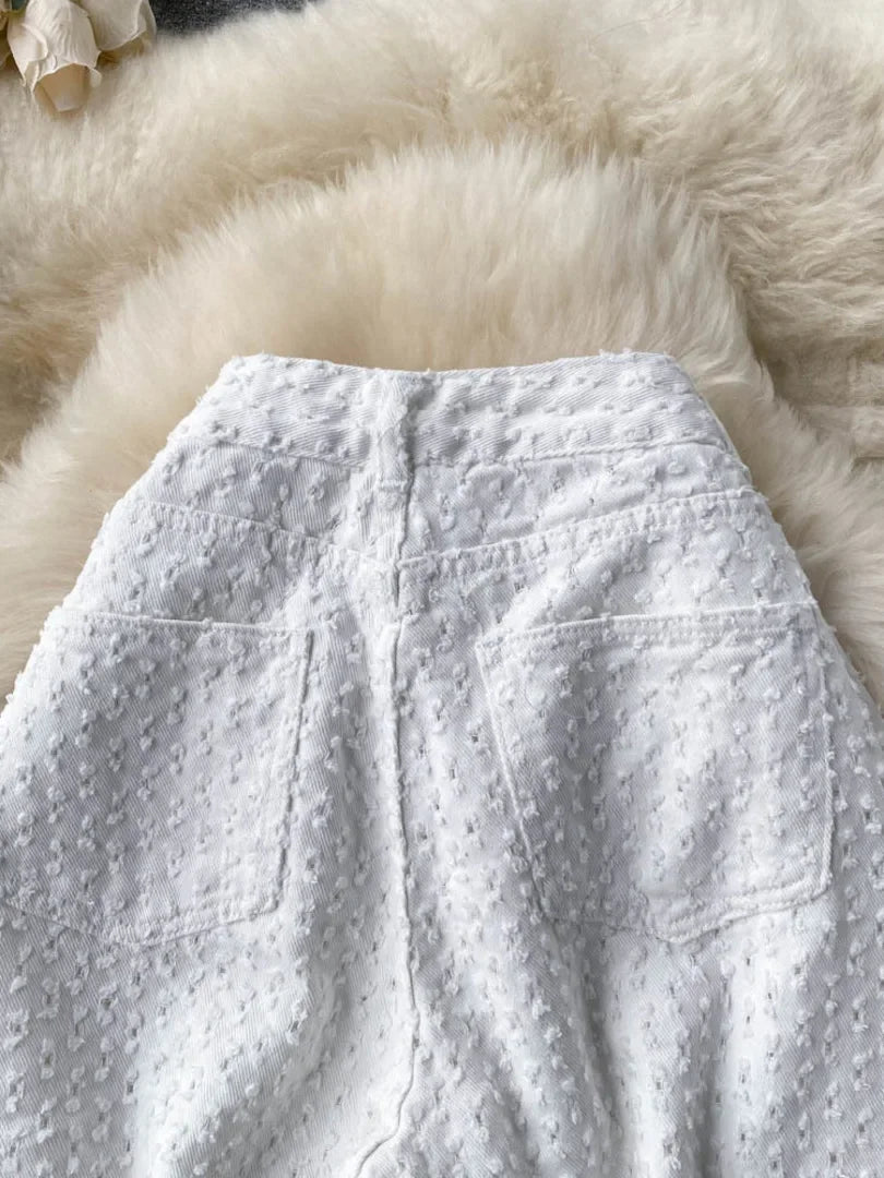 Ripped Jeans for Women Casual Streetwear New Spring Autumn High Waist Straight Leg Pants Fashion White Blue Denim Trousers