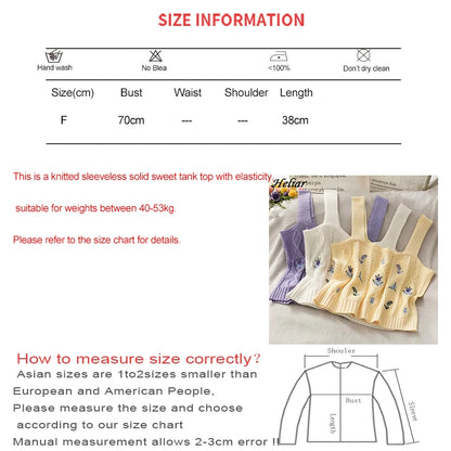 HELIAR Women Flower Embroidery Knitted Crop Tops Women Casual Tube Tops Casual Ribbed Cute Tops Crop Tops Women 2024 Summer