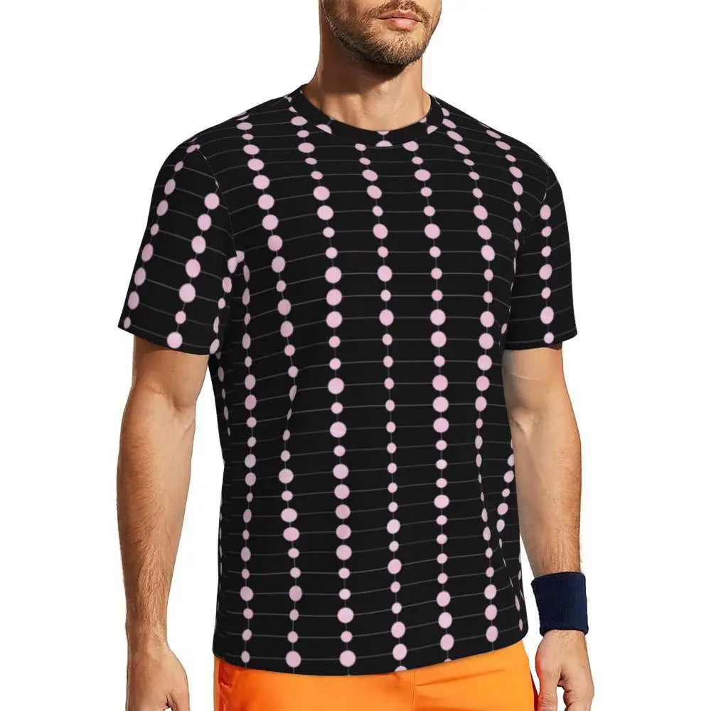 Gym T Shirt For Mens Retro Dots And Stripes T Shirts Fashion Blue Line Design Summer Tees O Neck Basic Graphic Clothes Plus Size
