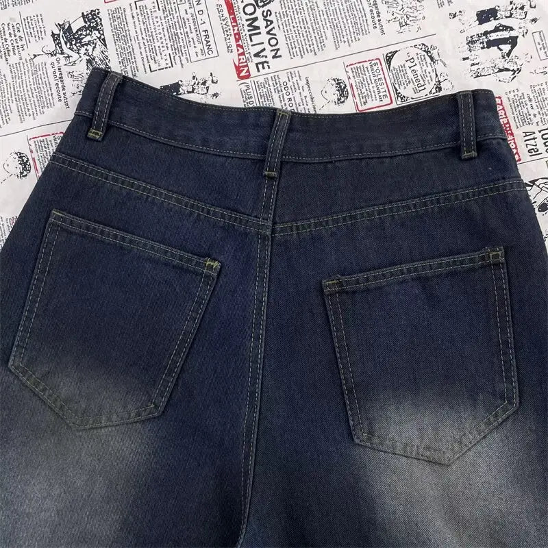 High Street Trendy Ripped Wide Leg Jeans for Women in Spring and Summer New High Waist Loose Fashion Floor Pants y2k Jeans Woman