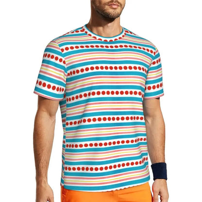 Gym T Shirt For Mens Retro Dots And Stripes T Shirts Fashion Blue Line Design Summer Tees O Neck Basic Graphic Clothes Plus Size