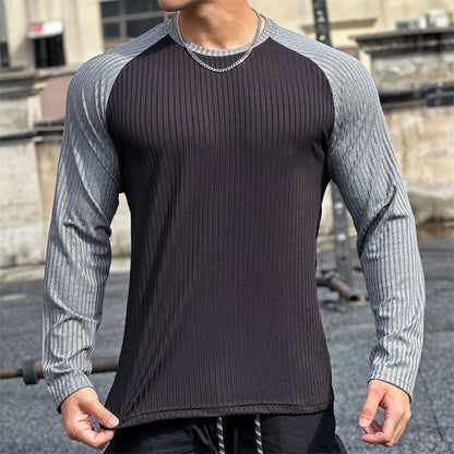 Gym Fitness T-shirt Men Long Sleeve Splice color Shirt Male Bodybuilding Tees Tops Running Sports Quick Dry Training Clothing