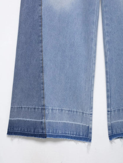 2025 new summer women's casual fashion simple design comfortable stitching high waist wide leg jeans