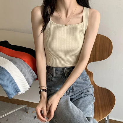 2025 Spring Women Crop Tops Strapy Casual Camis Sleeveless Tank Tops Cute Casual Tops Plain Camis Square Tops for Women Korean