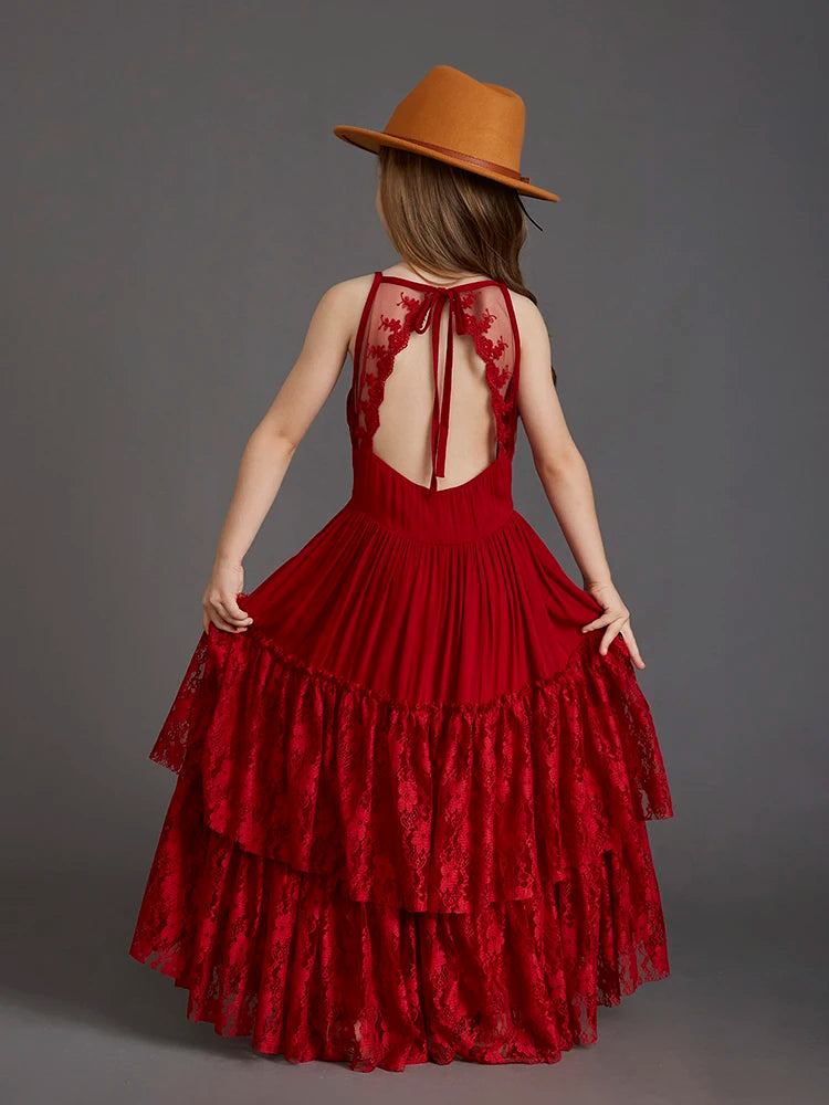 Plus Size Princess Girls Lace Long Dresses Baby Kids Flower Wedding Christmas Party Vestidos Children Clothing For 3-15 Years