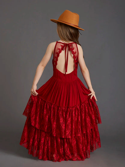 Plus Size Princess Girls Lace Long Dresses Baby Kids Flower Wedding Christmas Party Vestidos Children Clothing For 3-15 Years