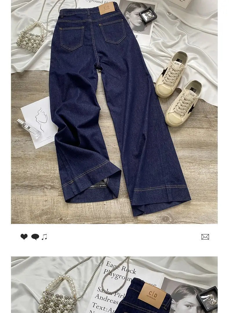 Blue Straight Jeans for Women Early Autumn Autumn 2024 New High Waist Slimming Loose Drooping Wide-Leg Pants