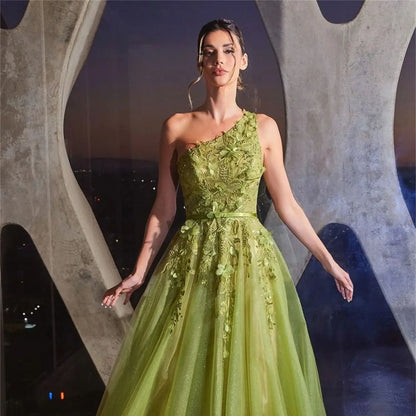 Lucy Wedding Party Al-fitr 3D Decals Graduation Gown Line A Mesh Green Evening Dresses 2024 Prom Dress Women Formal Customized