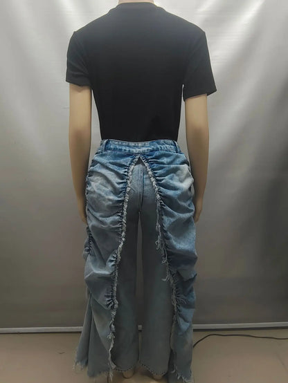 WTHT New Trendy Women Wrinkled Burr Edge Design Straight Jeans 2025 Winter Fashion High Waist Casual Denim Pants Female 1LS2770