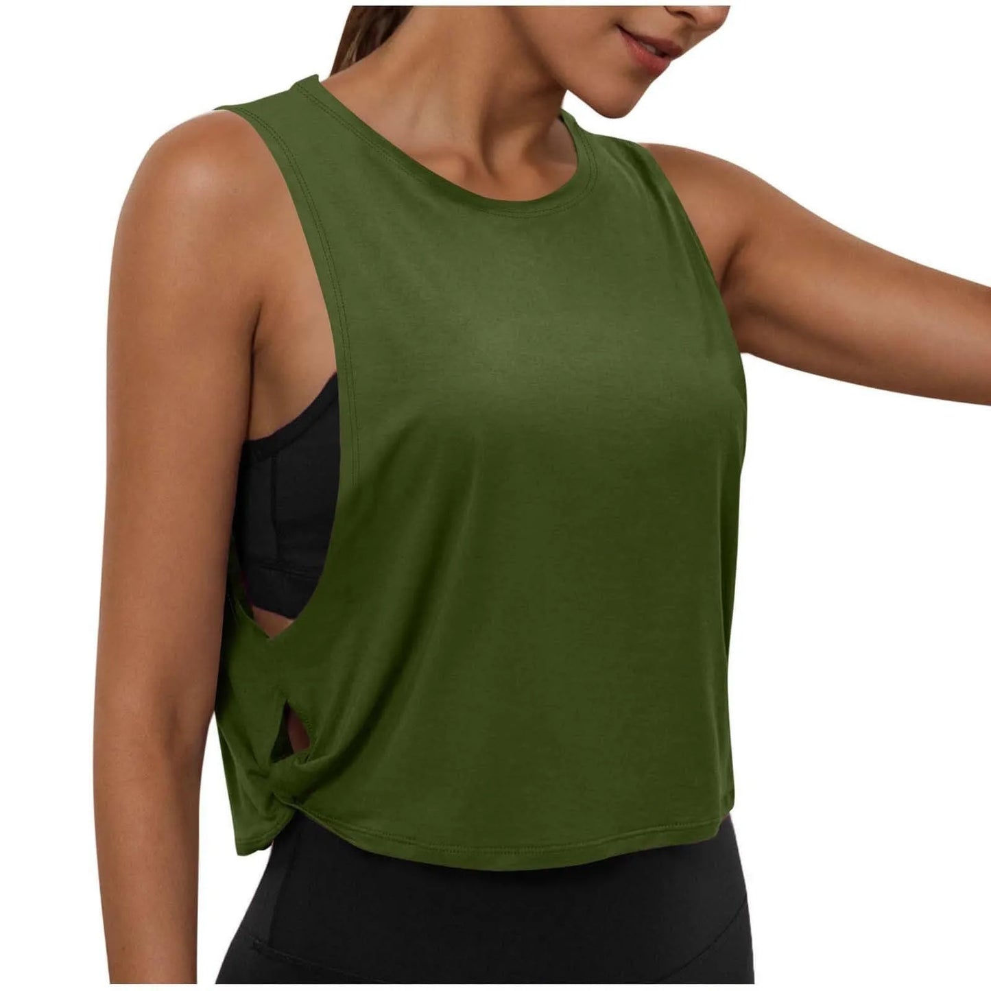 Women Sleeveless Yoga Tops Breathable Blouse Cover Up Gym Workout Cool T-Shirt Running Short Tank Crop Top Athletic Vest