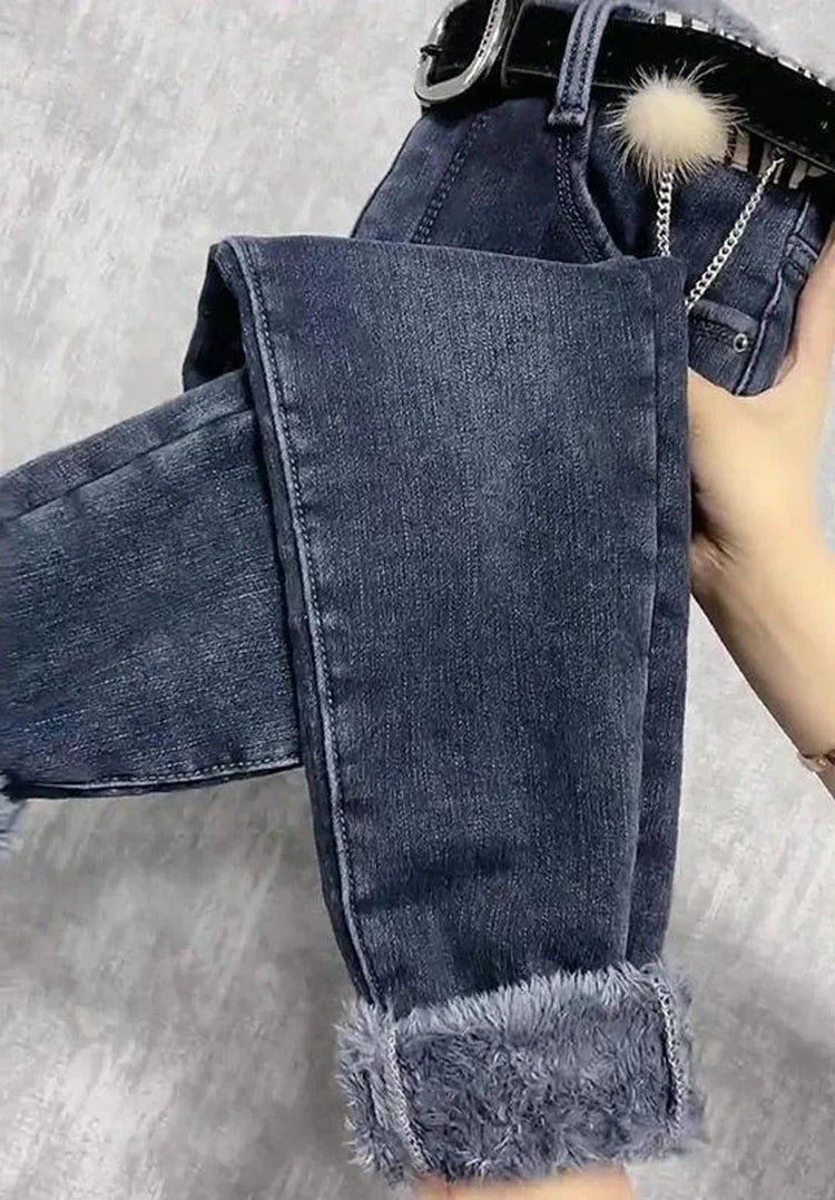Fleece Jeans For Women Clothes Winter Warm Stretch Denim Harem Pant Loose Thickening Trousers Fall Pantalones De Mujer