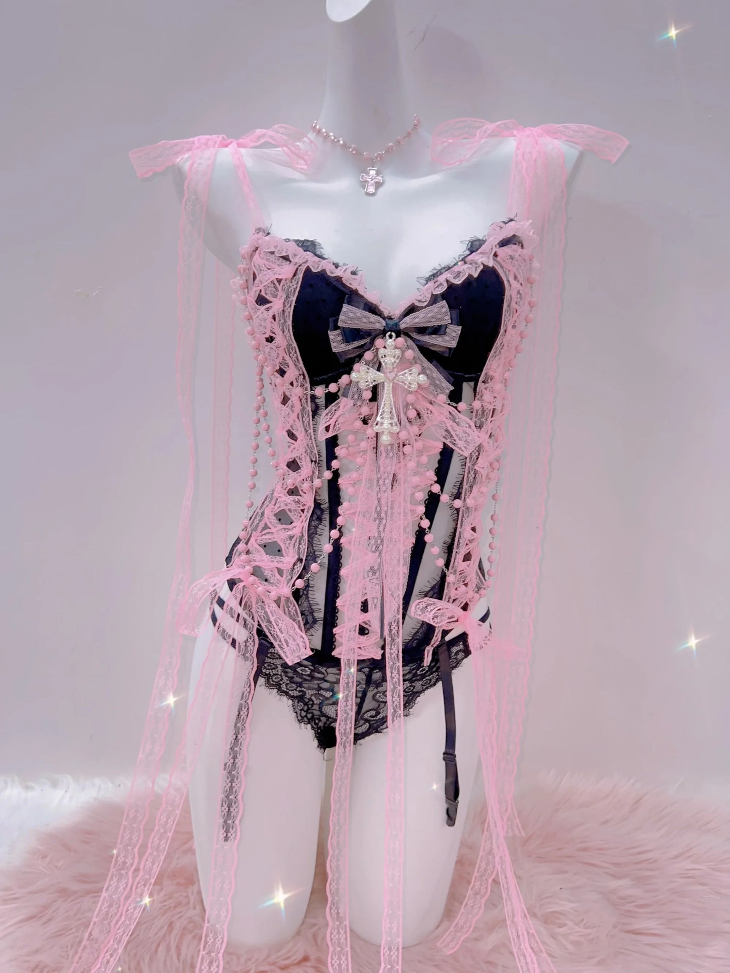 Cross Tank Tops Lace Tank Tops Pink crop top  gothic  tank tops  y2k tops y2k fashion LolitaTank TopsKawaii Tank Tops   bow tops