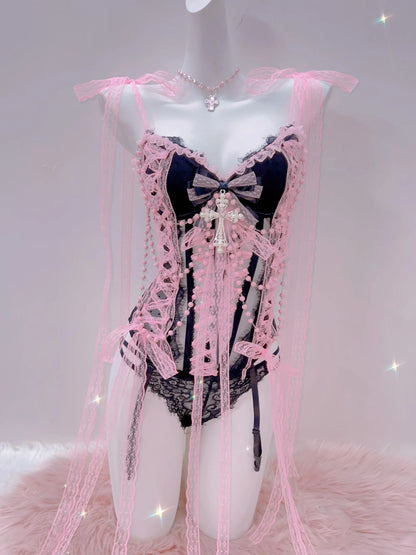 Cross Tank Tops Lace Tank Tops Pink crop top  gothic  tank tops  y2k tops y2k fashion LolitaTank TopsKawaii Tank Tops   bow tops