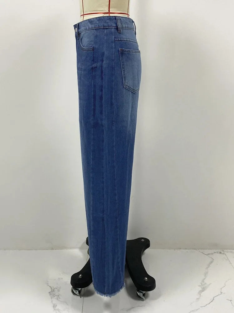 High-waisted Straight-leg Furred Jeans, Women's New Fashion High-waisted Wide-leg Pants Jeans,spring and Autumn for Women Y2k