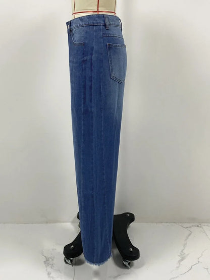 High-waisted Straight-leg Furred Jeans, Women's New Fashion High-waisted Wide-leg Pants Jeans,spring and Autumn for Women Y2k