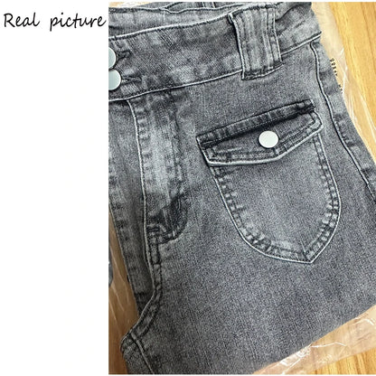 Vintage High Street Low-Waisted Jeans Women 2025 New All-Match Wide Leg Y2K Denim Trousers Female Sexy Slim Fit Flares Pants