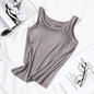 2023 Women's Vest Tops with Built In Bra Neck Vest Solid Color Padded Slim Fit Tank Tops Sexy Shirts Feminino Casual Tank Tops