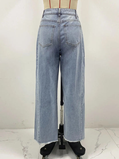 High-waisted Straight-leg Furred Jeans, Women's New Fashion High-waisted Wide-leg Pants Jeans,spring and Autumn for Women Y2k