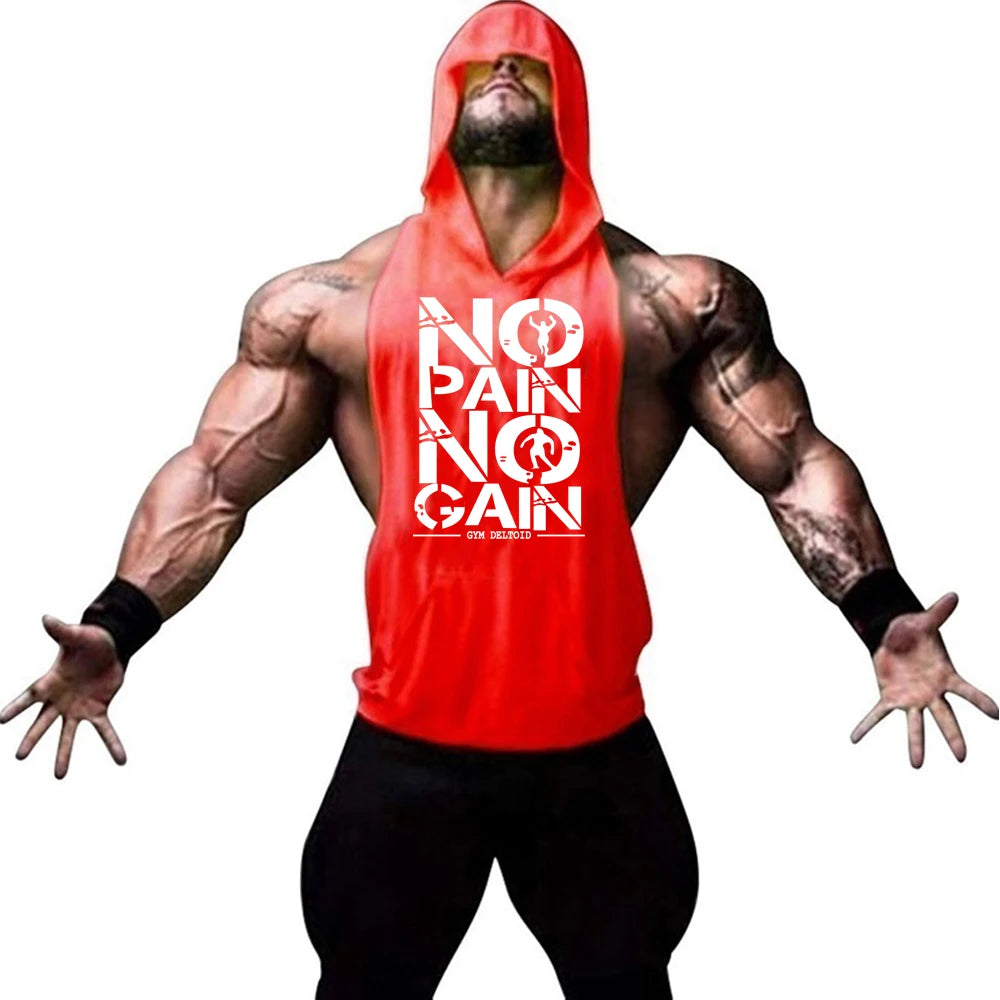 Gym Clothing Mens Bodybuilding Hooded Tank Top Cotton Sleeveless Vest Sweatshirt Fitness Workout Sportswear Tops Male Suspenders