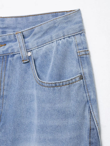 2025 new summer women's casual fashion simple design comfortable stitching high waist wide leg jeans