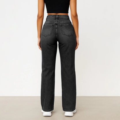 Women Fashion Popular Denim Trousers Minimalist Solid Color Straight Jeans Female Soft Comfortable Daily Office Leisure Pants