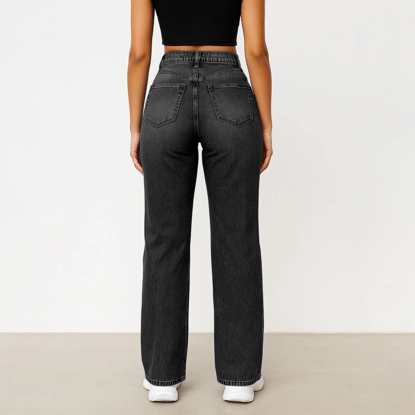 Women Fashion Popular Denim Trousers Minimalist Solid Color Straight Jeans Female Soft Comfortable Daily Office Leisure Pants