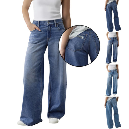 High Waist Straight Leg Jeans for Women New Style Cross-Border High Waist Slim Fit Long Jeans Trendy Women's Denim Pants