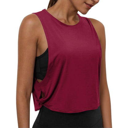 Women Sleeveless Yoga Tops Breathable Blouse Cover Up Gym Workout Cool T-Shirt Running Short Tank Crop Top Athletic Vest