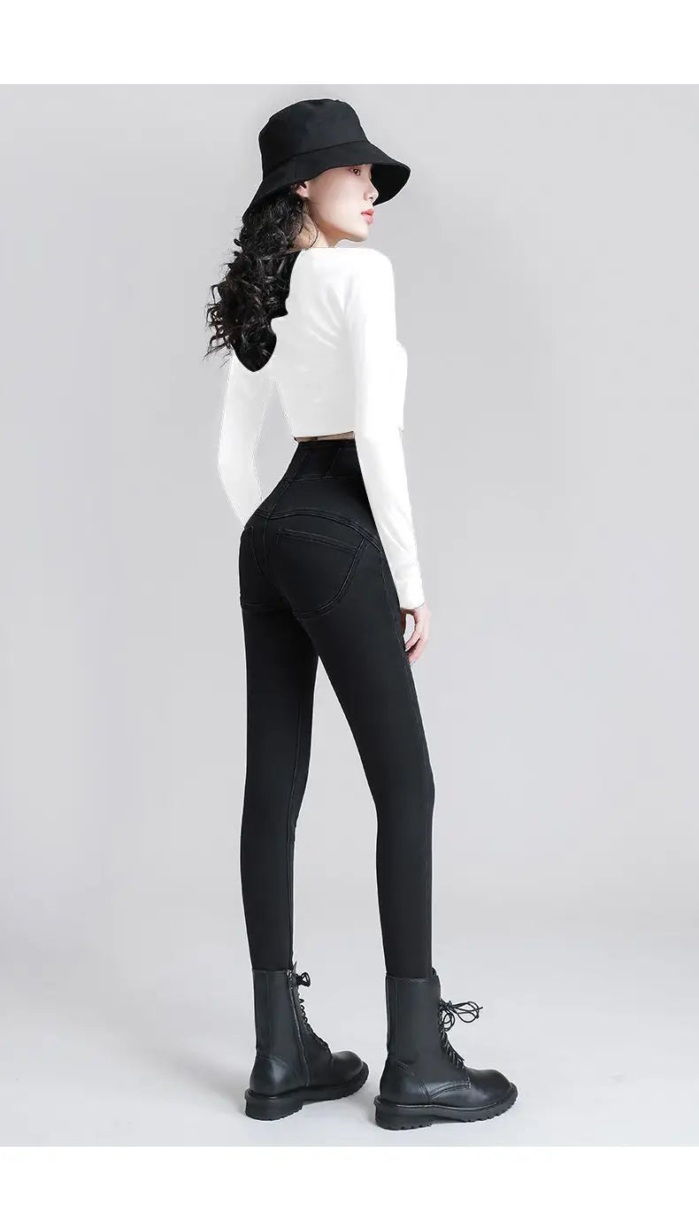 Korean Women High Waist Skinny Jeans Spring Autumn Streetwear Fashion Slim Trousers Denim Solid Button Casual Pencil Pants 2022