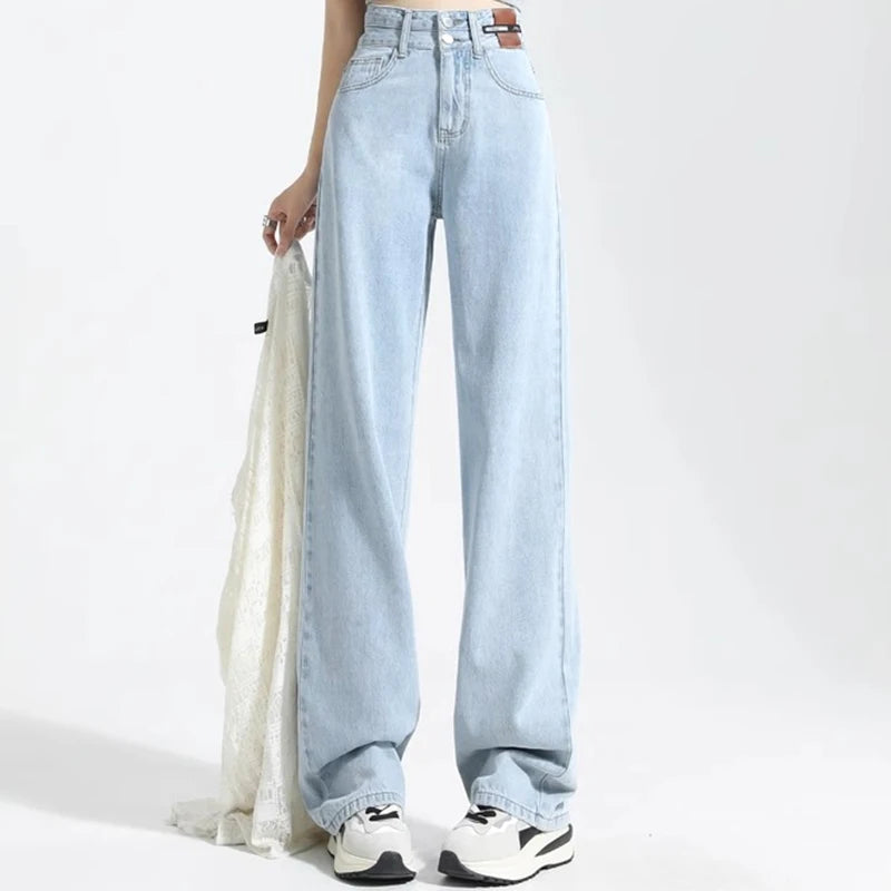 Female High Waist Wide Leg Jeans Women Y2k Denim Straight Leg Pants Girls Smoke Gray Retro Blue Light Blue Water Gray Trousers