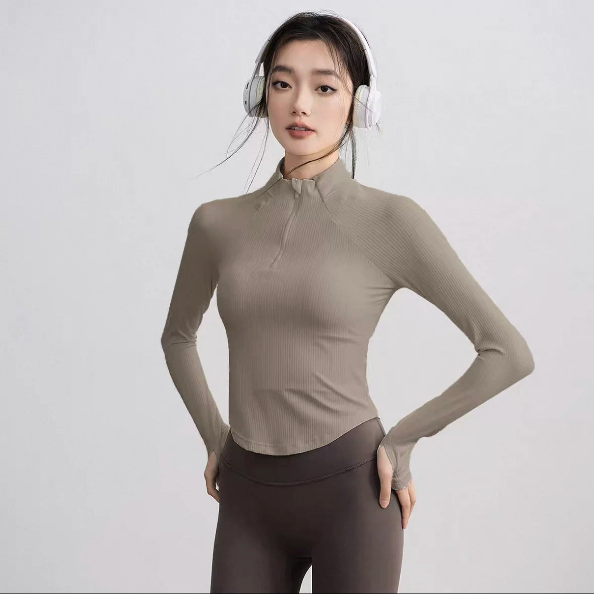Gym Coat Shirts Stand-up Collar Half Zipper Slim Sports Top T-shirt Thin Activewear Yoga Breathable Long-sleeved Fitness Clothes