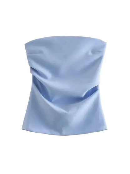 Strapless Draped Bustier Tops for Women, Straight Neck, Back Zipper, Female Camis, Fashion