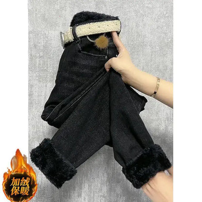 Fleece Jeans For Women Clothes Winter Warm Stretch Denim Harem Pant Loose Thickening Trousers Fall Pantalones De Mujer