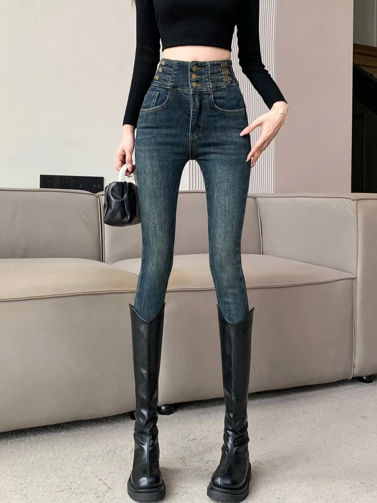 winter warm thick fleece woman's jeans with high waist jeans woman mom jeans women's jeans for women jean femme clothe black