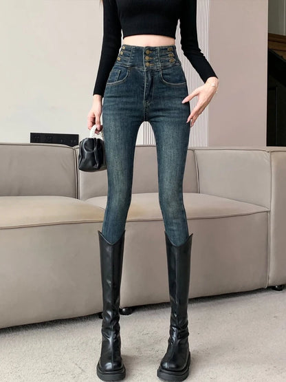 winter warm thick fleece woman's jeans with high waist jeans woman mom jeans women's jeans for women jean femme clothe black