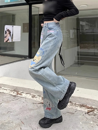 New Loose Slim Women Jeans  Blue Ins Casual Loose Straight Pants Female Chicly Summer Fashion Street High Waist Woman Jeans