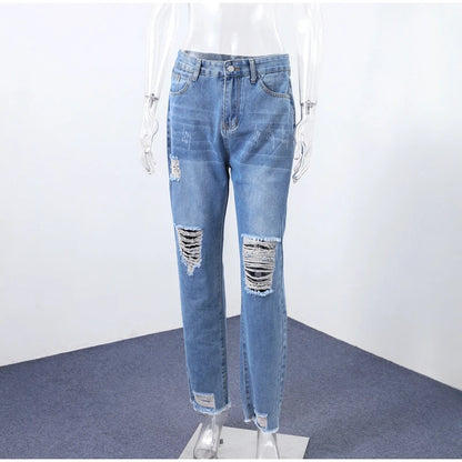 Casual Straight Jeans Women High Waisted Washed Skinny Ripped Slim Denim Pants 2025 Autumn Fashion Trend Commute Lady Trousers