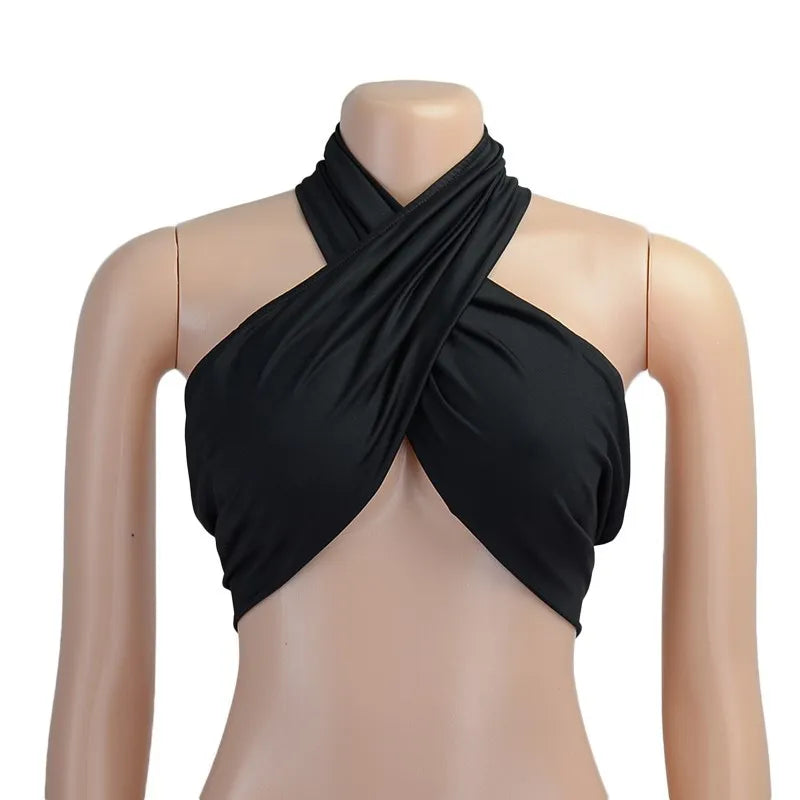 Women Fashion Sexy Mini Tops Women Summer Y2K Crop Top Strapless Cross Neck Backless Casual Srteetwear Off Shoulder Vest