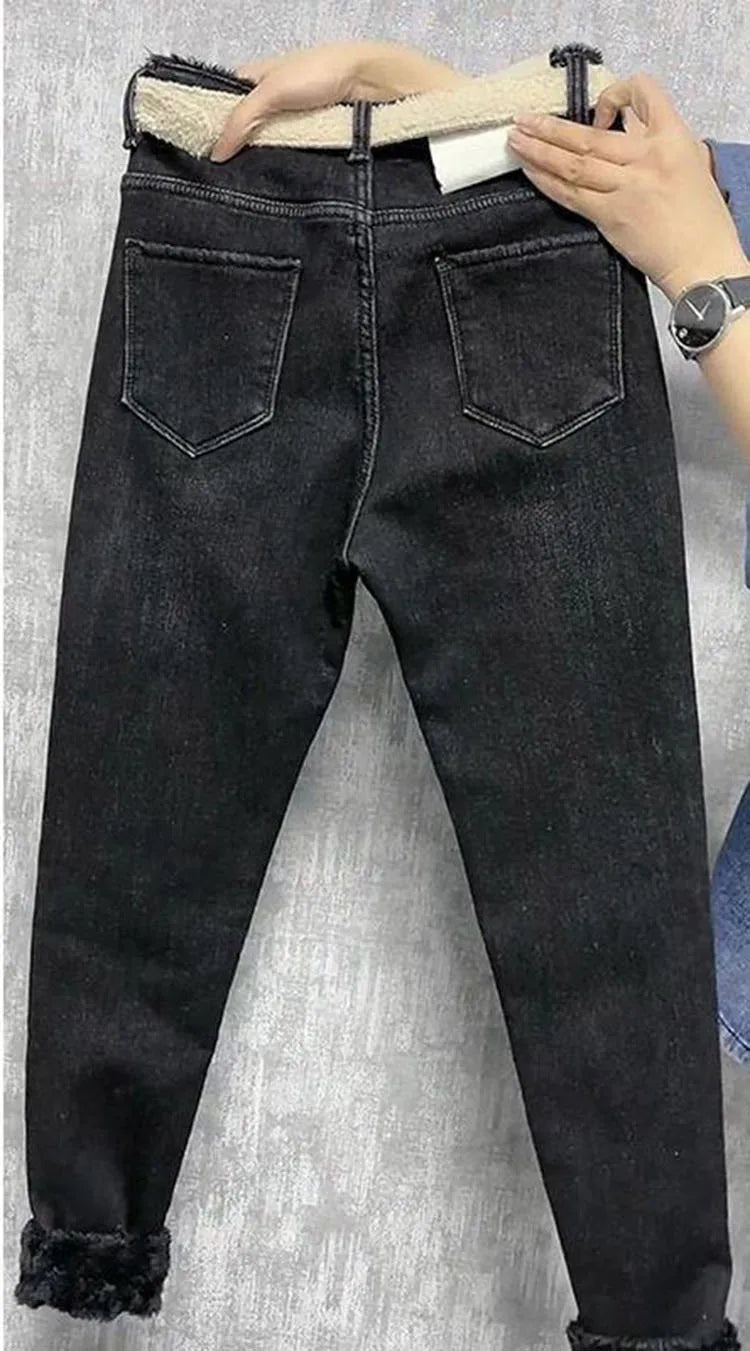 Fleece Jeans For Women Clothes Winter Warm Stretch Denim Harem Pant Loose Thickening Trousers Fall Pantalones De Mujer